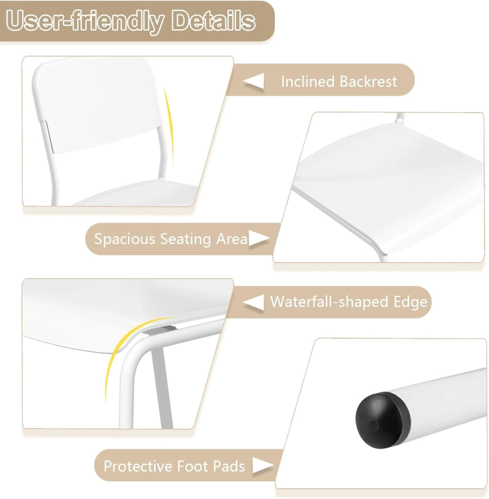 Set di 4 sedie da sala da pranzo, sedia da cucina impilabili con gambe in metallo, sedie senza braccioli, seduta e schienale in PP, per soggiorno, carico 160 kg (bianco)