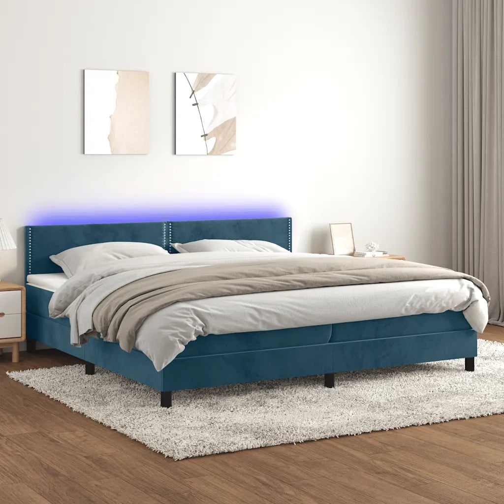 Letto a Molle con Materasso e LED Blu Scuro 200x200 cm 3134367