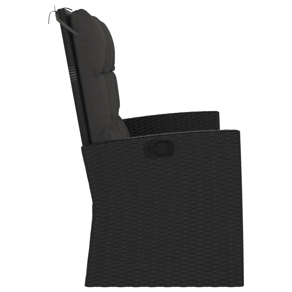 Panca da Giardino Reclinabile con Cuscini 118cm Polyrattan Nero 362185