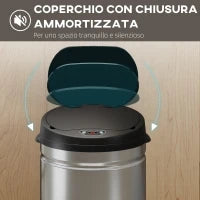 Cestino Spazzatura da 42L con Sensore di Movimento e Apertura Automatica, 30.5x30.5x68 cm, Nero e Argento