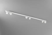 Plafoniera a 6 Luci Orientabili in Metallo Bianco Opaco, Design Cubico Moderno, Struttura in Alluminio L.200 cm, Attacco GU10 Max 50W - Perenz
