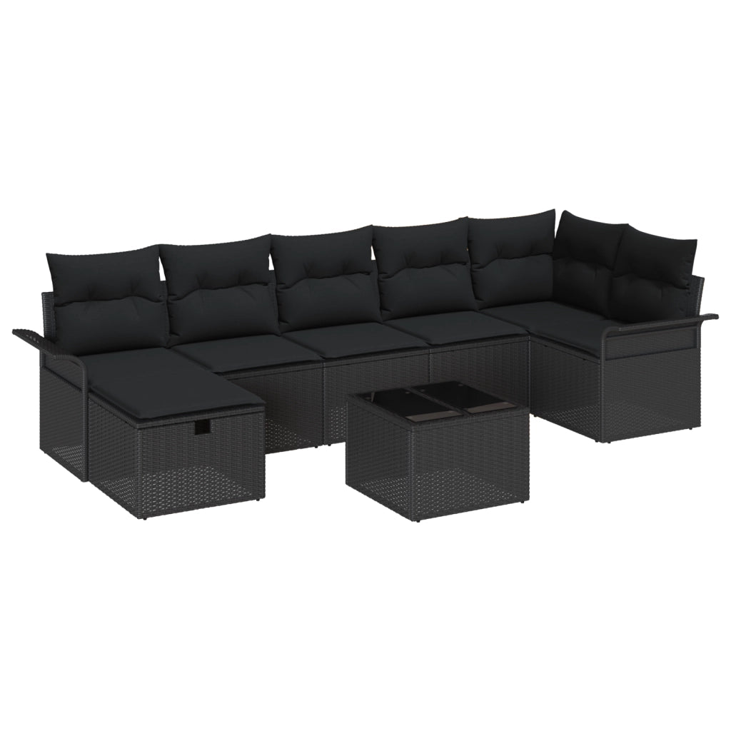 Set di divani da giardino da 8 pezzi con cuscini Nero Polyrattan