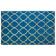 Tappeto Blu con dorato Motivo Quadrifoglio Viscosa con Cotone 140 x 200 cm Stile Modern Glam