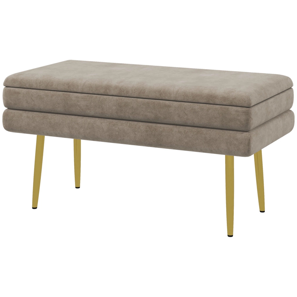 Sgabello con contenitore ¨C Zephmum ¨C Beige e dorato, 79.5x37.5x43 cm