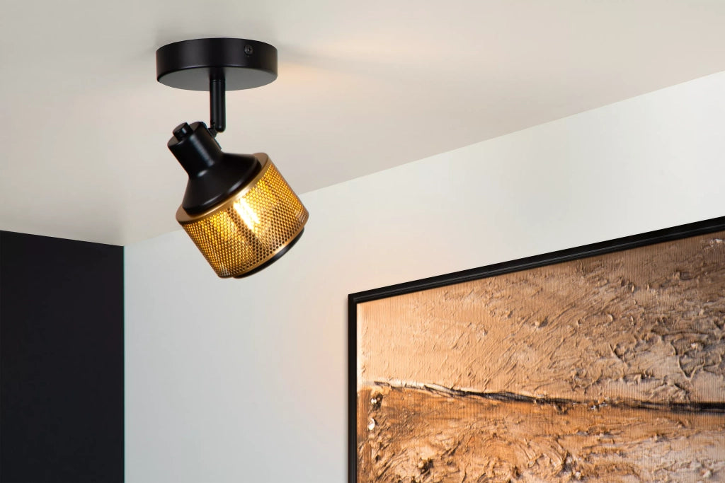 Plafoniera/Applique RAFA in metallo nero oro 1xE14 40W Lucide