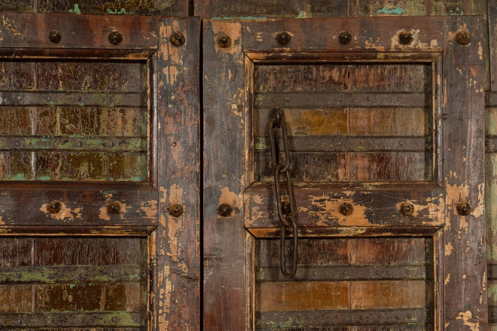Biscottini Porta portone in legno massello e ferro da interno o da esterno vecchia e antica medievale scorrevole