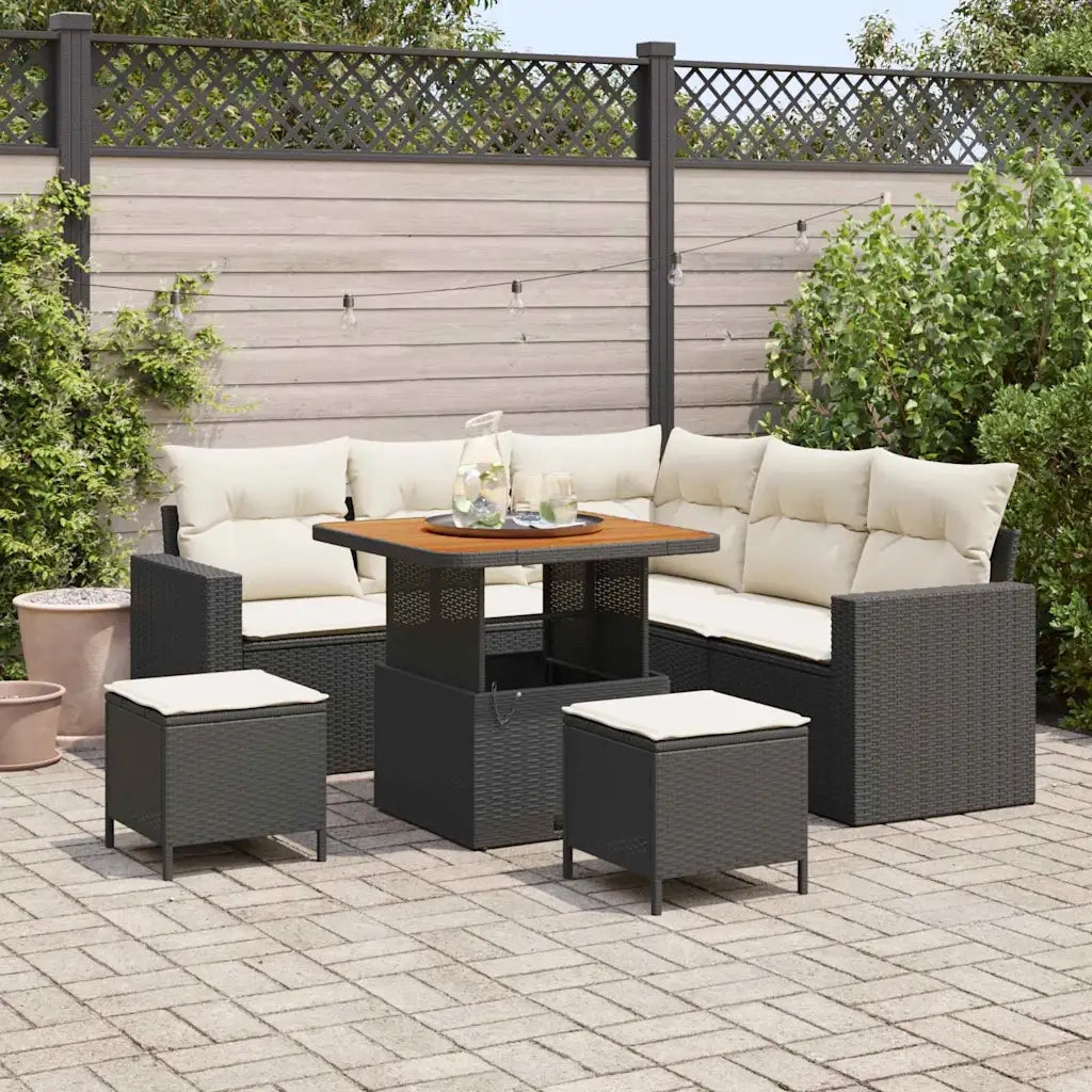 Set Divano da Giardino 8 pcs Nero polyrattan
