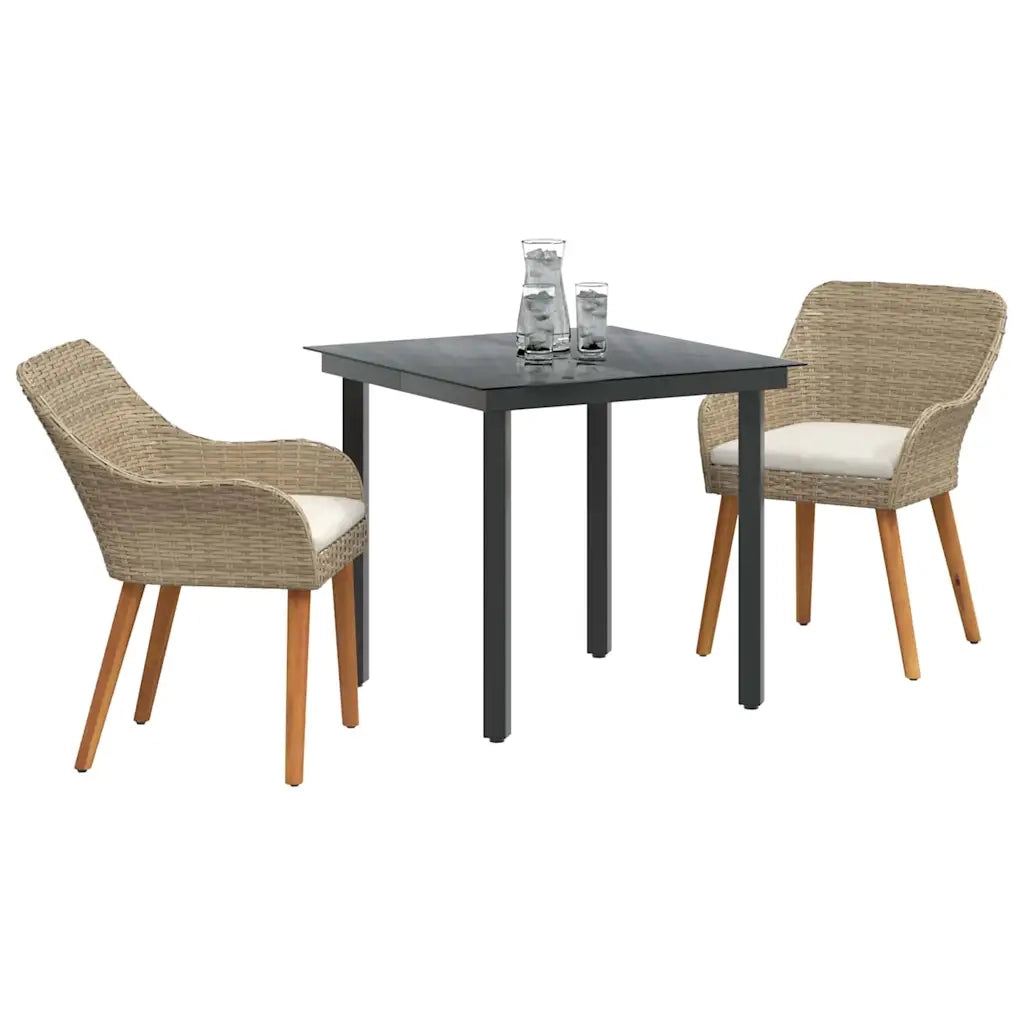 Set da Pranzo per Giardino con cuscino 3 pz | Set Salotto da Giardino Beige polyrattan