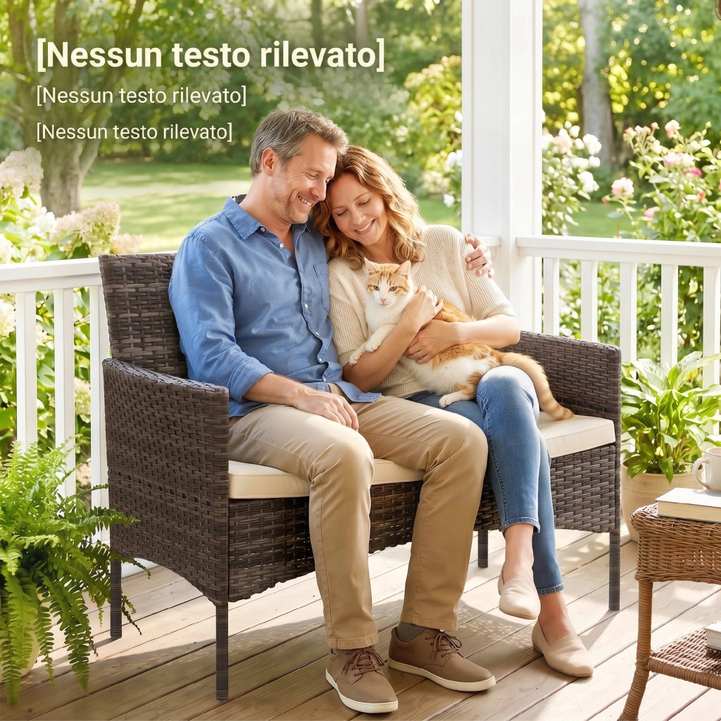 Divano da Giardino 2 Posti con Cuscini ¨C Zephmum ¨C Rattan, Acciaio, Beige, 115x63x85 cm