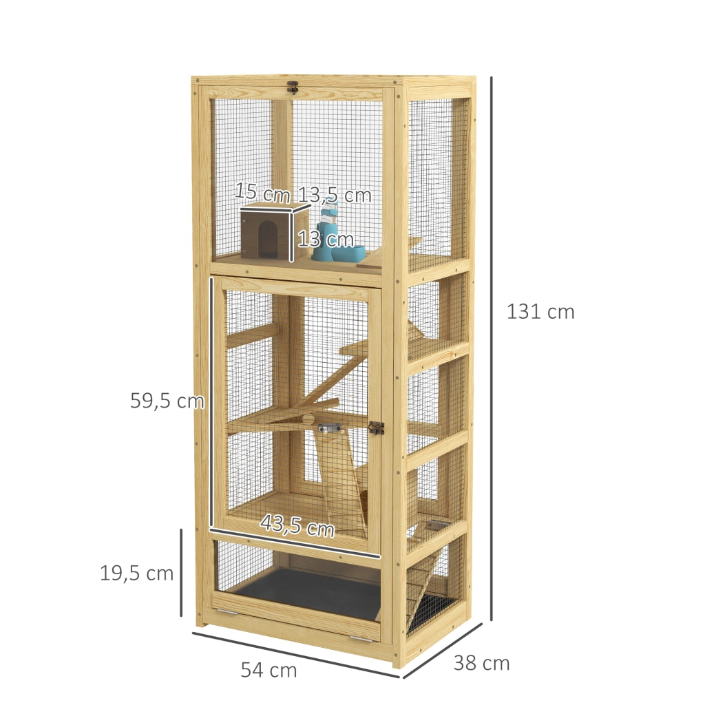 Gabbia per criceti e piccoli animali in legno a 5 livelli con scala casetta e altalena ¨C zephmum ¨C 54x38x131 cm naturale