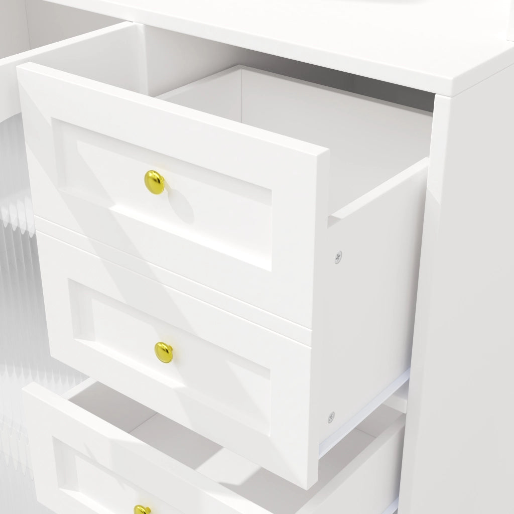 BUFFET 120x40x188 cm in MDF Bianco con LED e maniglie dorate