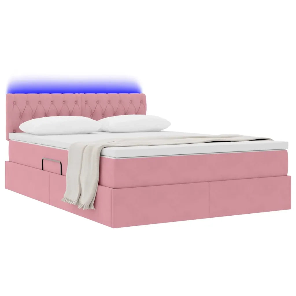 Letto con contenitore e LED con led Rosa 140 x 190 cm Velluto 3371456