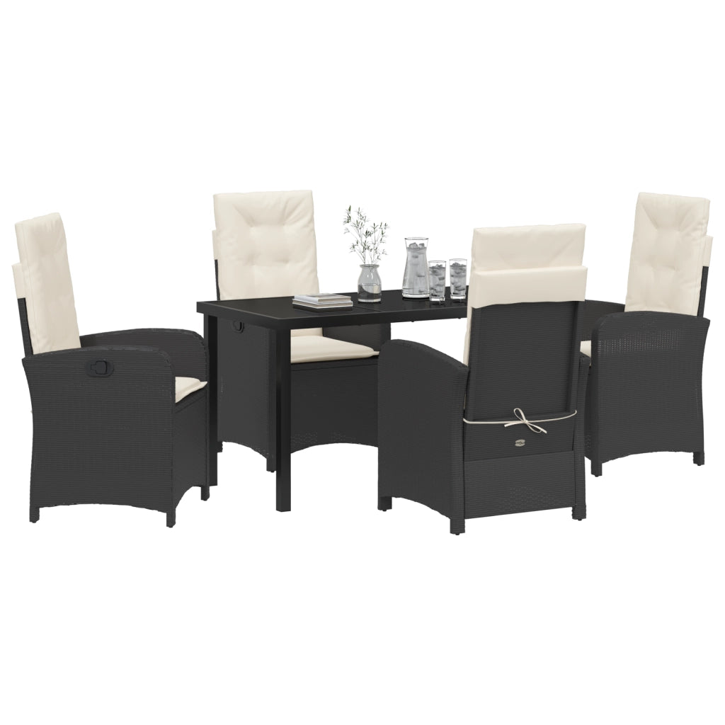 Set da Pranzo da Giardino 5 Pezzi con Cuscini Rattan Polimerico Nero