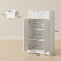 Armadio Bagno Stretto con 2 Cassetti, Ripiano Aperto e Porta con Pannello Arcuato 60x30x108 cm Bianco