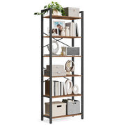 Libreria a 6 ripiani con struttura in acciaio per soggiorno ufficio ingresso altezza 186 cm stile industriale marrone rustico e nero 12_0005455