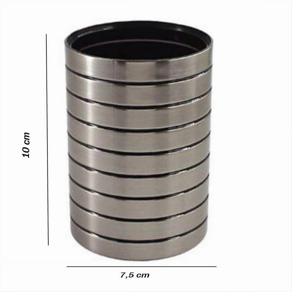 Trade Shop - Bicchiere Porta Spazzolini Da Denti Argento A Righe Moderno Arredo Bagno 10390 -