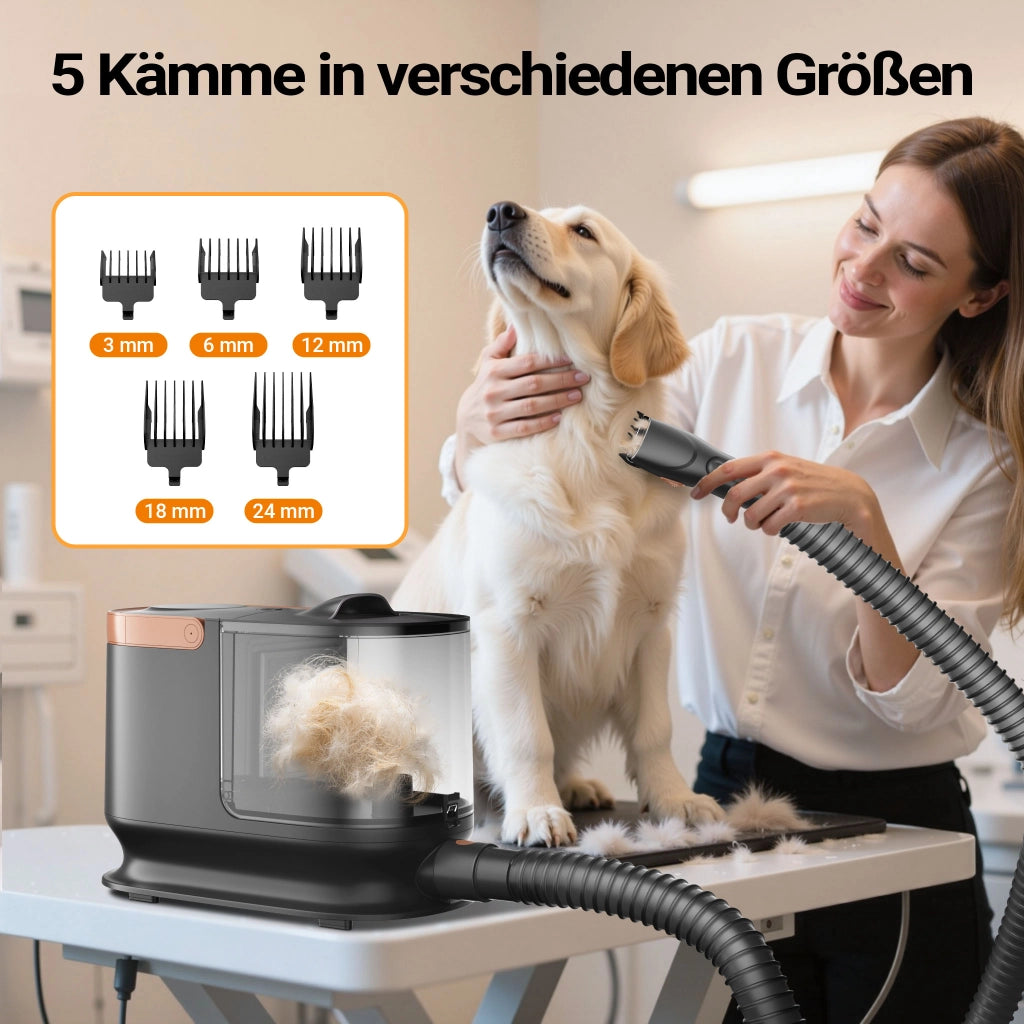 Fudajo Set per toelettatura di animali domestici 6 in 1, aspira peli per cani e gatti, tosatrice per cani, con accessori per la cura del pelo, colore nero