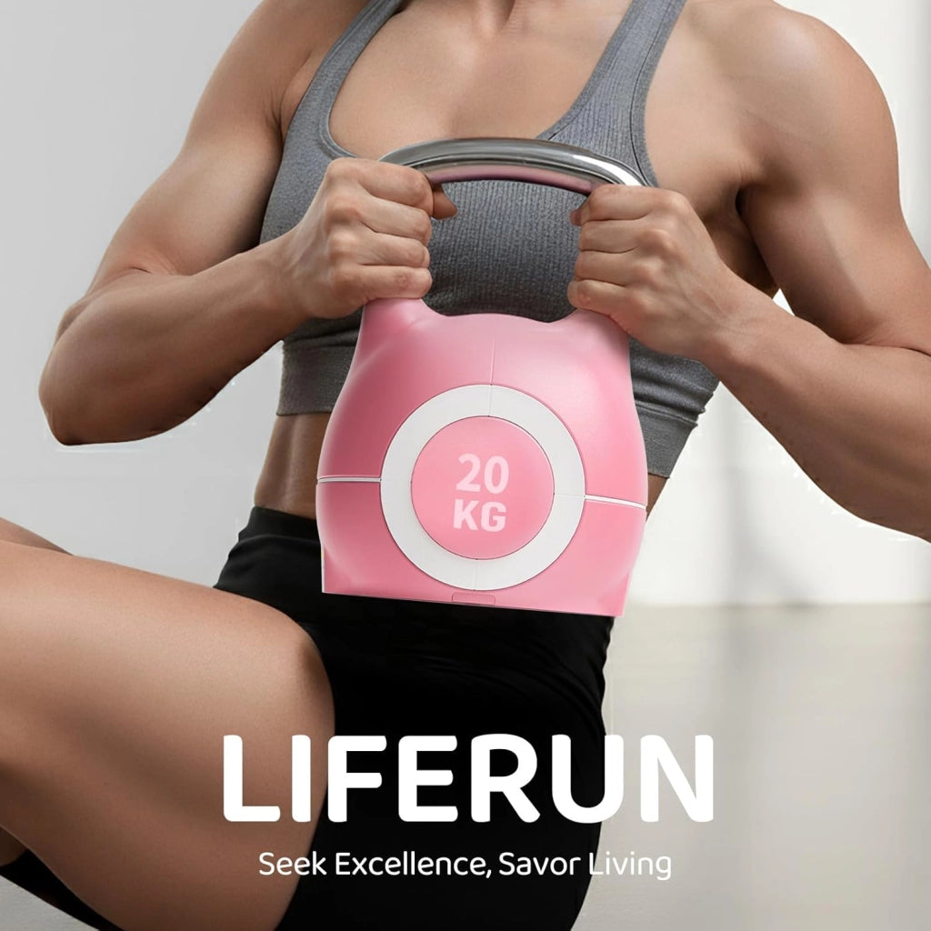 Kettlebell Regolabile 7 in 1, 20 kg Kettlebell con 7 Livelli di Peso, Manubrio per Allenamento a Casa & Fitness, Ideale per Allenamento Completo del Corpo, Compatto & Salvaspazio (Rosa, 20KG)