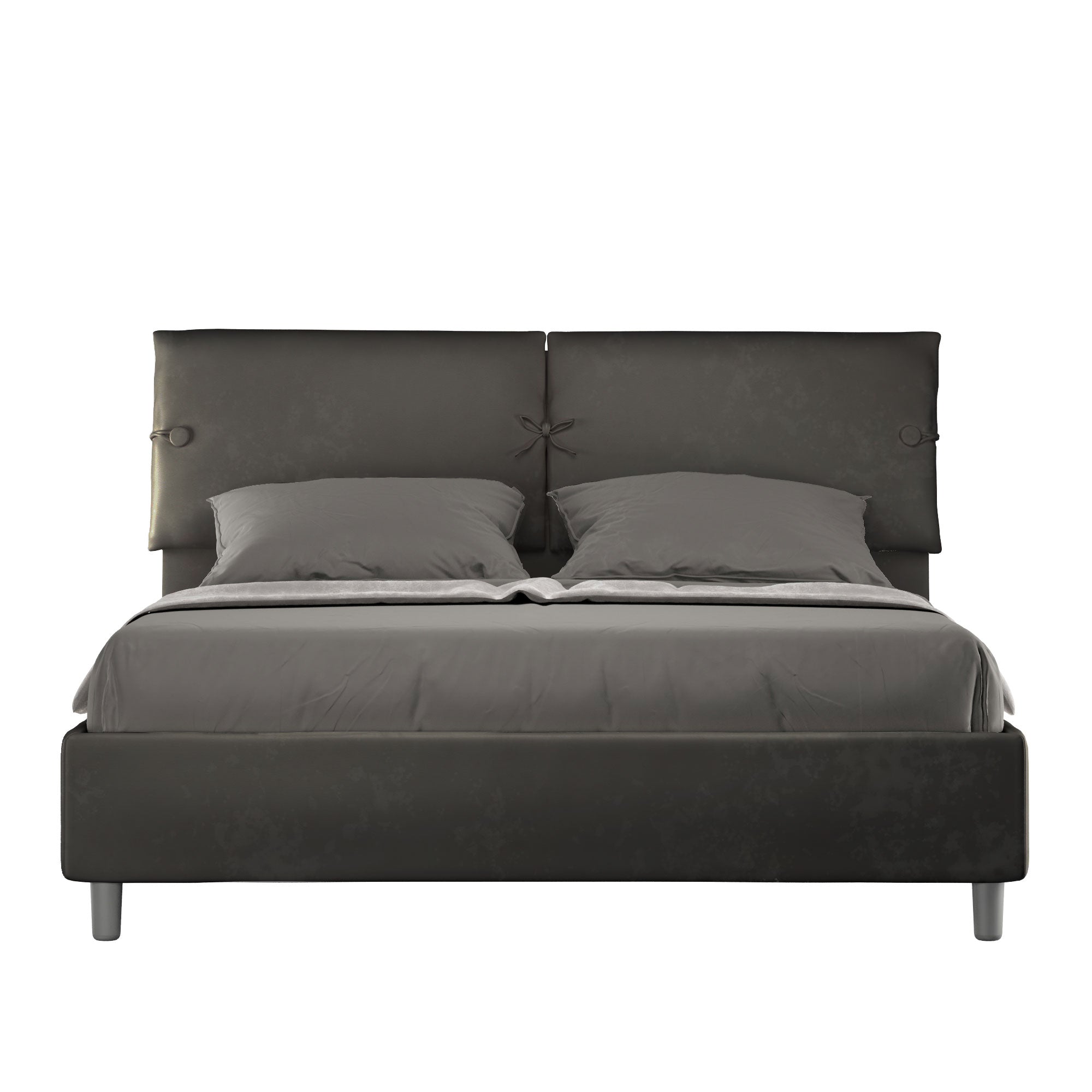 Letto Matrimoniale 160x210 cm con Rete e Contenitore con Testata e Alzata Comoda Imbottito in Microfibra Sleeper Grigio