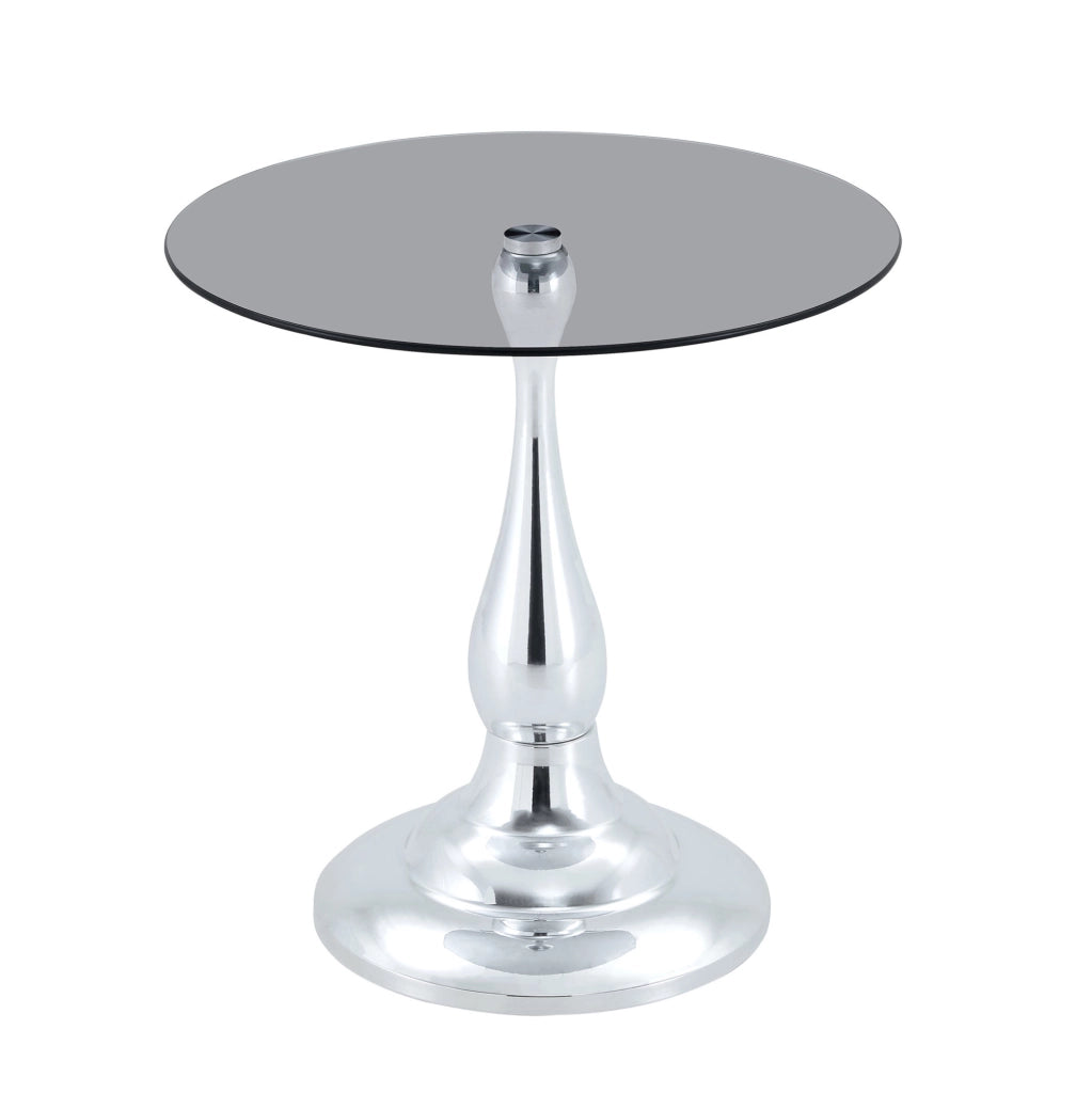 Tavolino rotondo in vetro temperato e metallo; ? 50 cm; argento