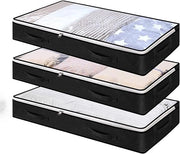 Set di 3 Cassettoni Premium per Sottoletto con Finestra Visiva 90 Litri Borsa Opaca Ripiegabile Organizzatore Abbigliamento Copriorganizzatore Scatola di Archiviazione 4 Maniglie 100 x 50 x 15 cm Nero.
