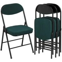 Set di 4 Sedie Pieghevoli con Seduta Imbottita e Struttura in Acciaio, Rivestite in velluto a coste, Blu