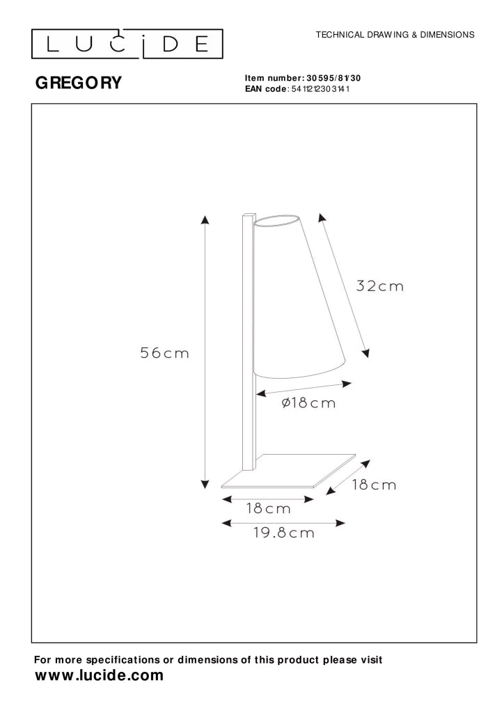 Lampada da tavolo nera con paralume 56 cm E27 Lucide