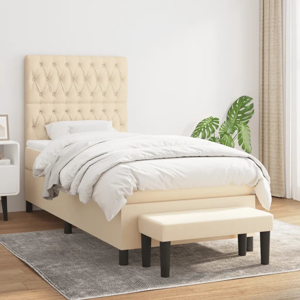 Giroletto a Molle con Materasso Crema 90x190 cm in Tessuto