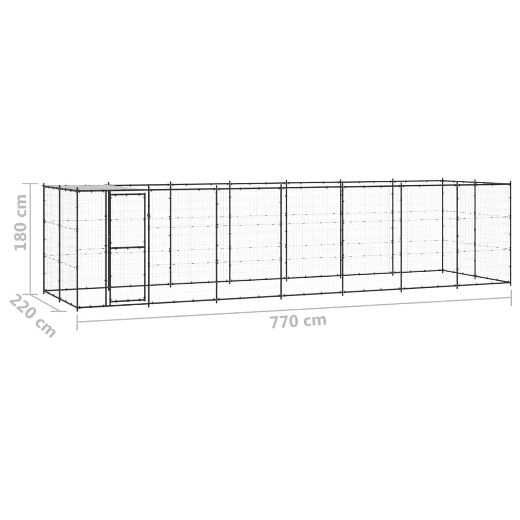 Recinto per animali da esterno per cani in acciaio con tetto 16,94 m² 02_0000393