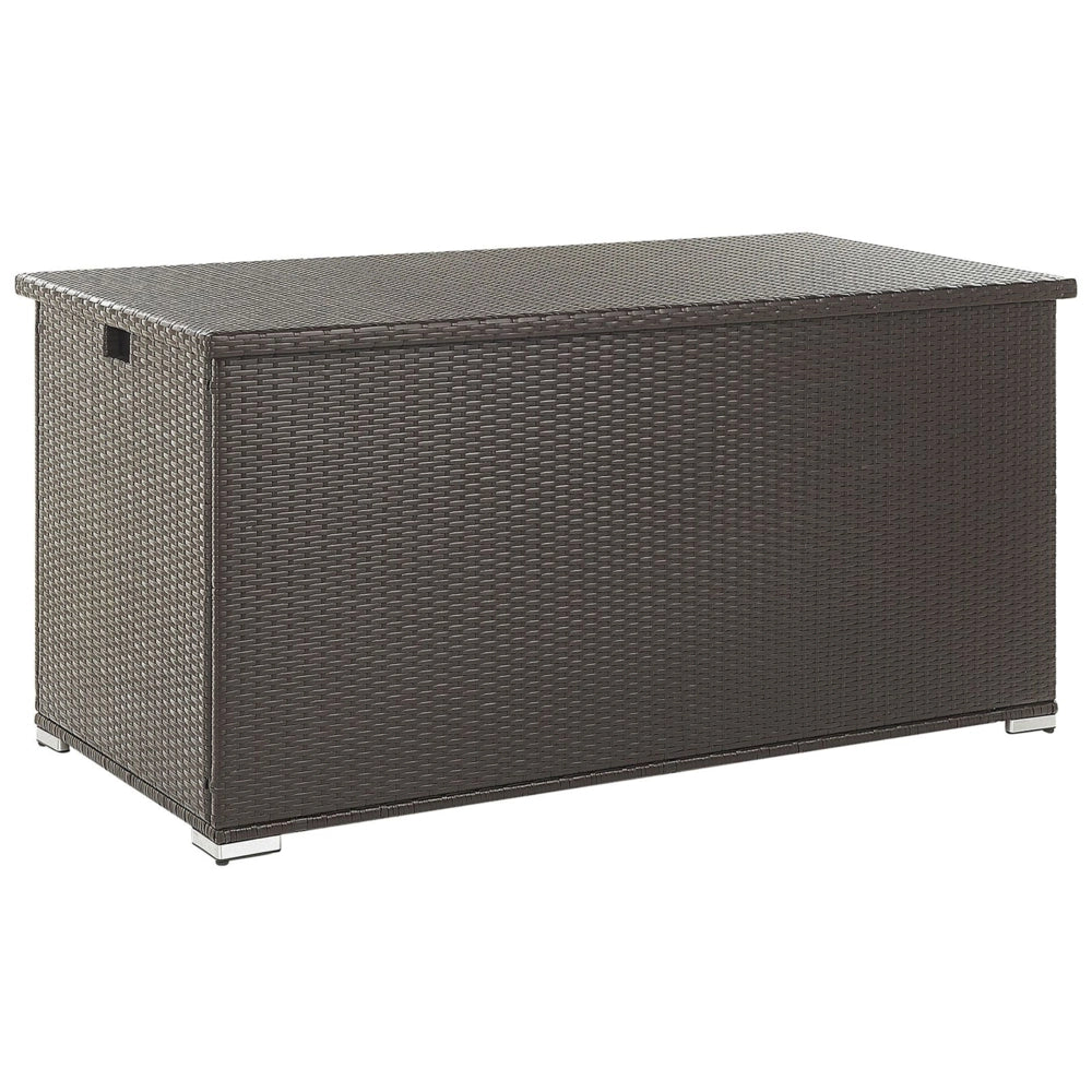 Cesta baule portaoggetti da esterno Marrone finto rattan Cuscino da giardino da giardino 155 x 75 cm