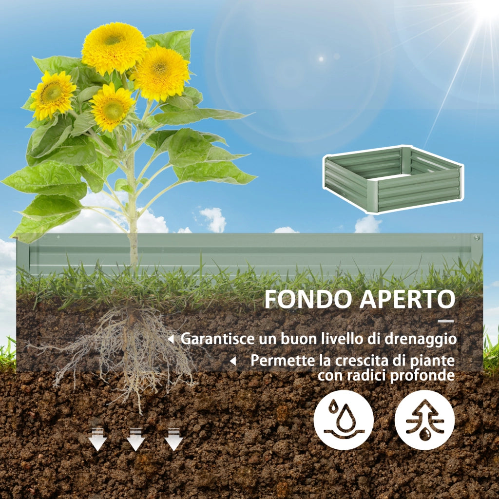 Set di 2 Letti per Orto Rialzati in Acciaio Zincato per Piante e Ortaggi, 100x100x30cm