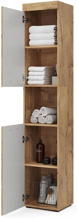 Mobile bagno alto Luna, Quercia Wotan, 37 x 190 cm, per montaggio a parete, combinabile con altri mobili Luna