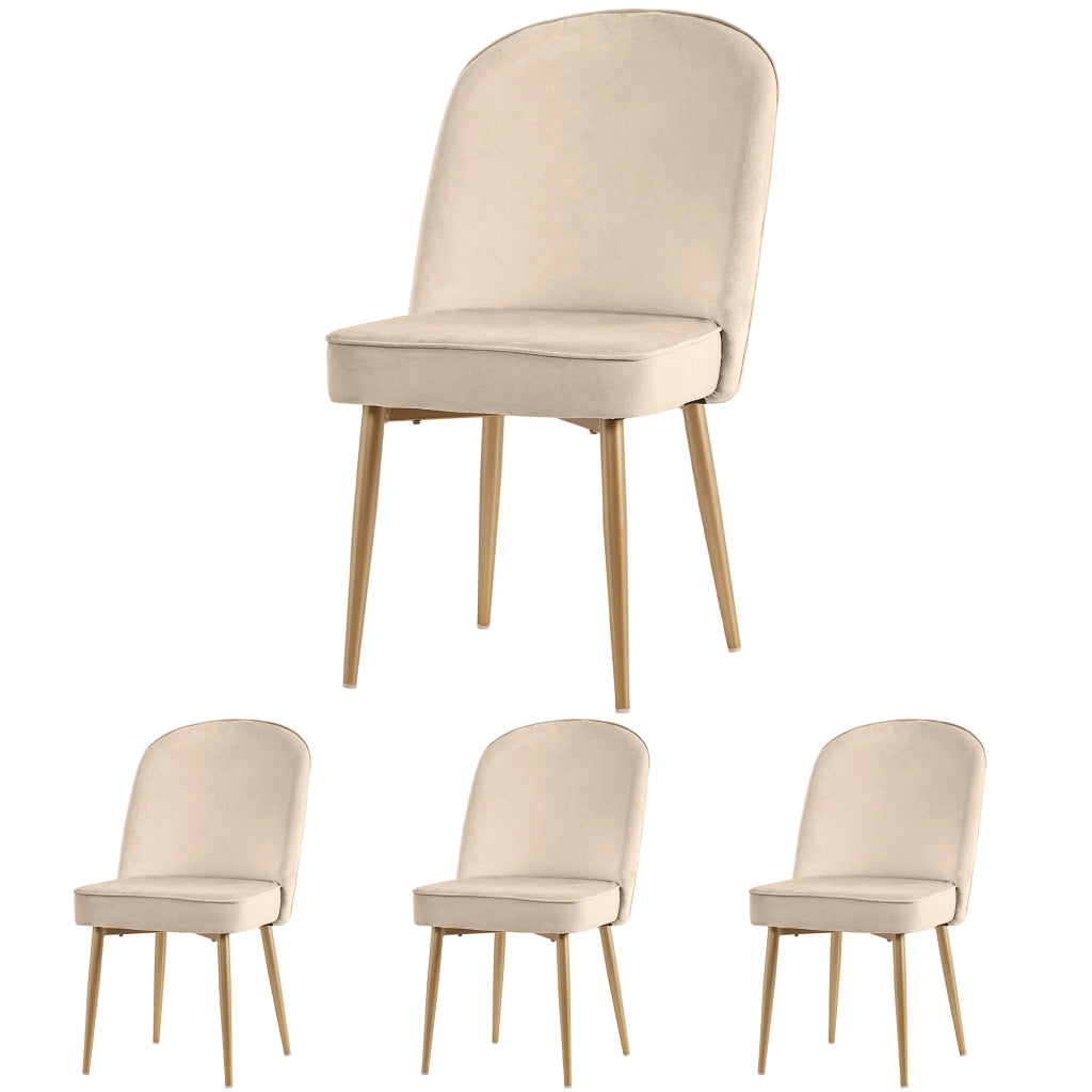 Sedie da Pranzo in Velluto Beige ¨C MINIMAL ¨C Set 4 Pezzi, Gambe in Metallo Oro