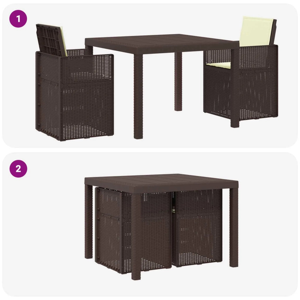 Set da Pranzo per Giardino con cuscino 3 pcs Marrone e Crema PP