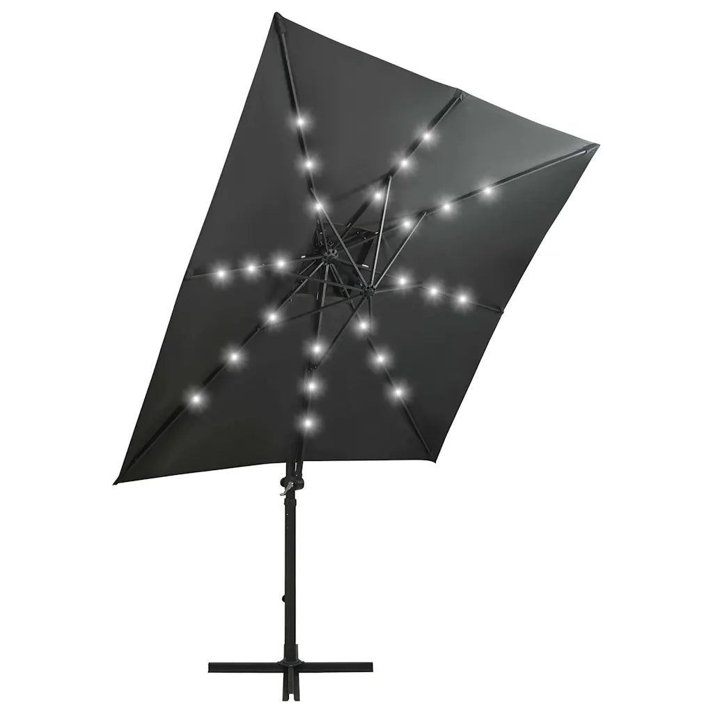 Ombrellone a Sbalzo con Palo e Luci a LED Antracite 250 cm