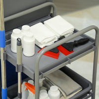 Carrello Pulizie Professionale 2 Secchi con Strizzatore e 3 Ripiani Grigio Blu e Arancione