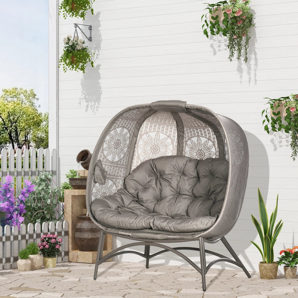 Sedia da giardino per 2 persone pieghevole con cuscini ¨C zephmum ¨C sabbia acciaio 126x90x142 cm