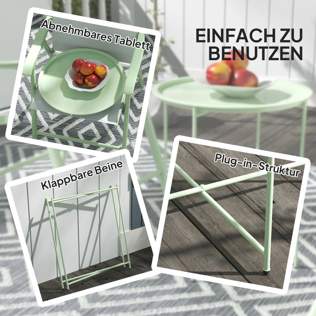 Tavolo da giardino rotondo in acciaio per esterni con piano rimovibile; pieghevole; ideale per terrazza o patio. Verde.