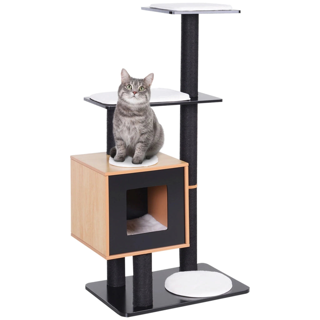 Albero gatto centro attività 71.5 x 49.5 x 120 cm con tiragraffi e cuccia pratica design contemporaneo in MDF nero 21_0007626