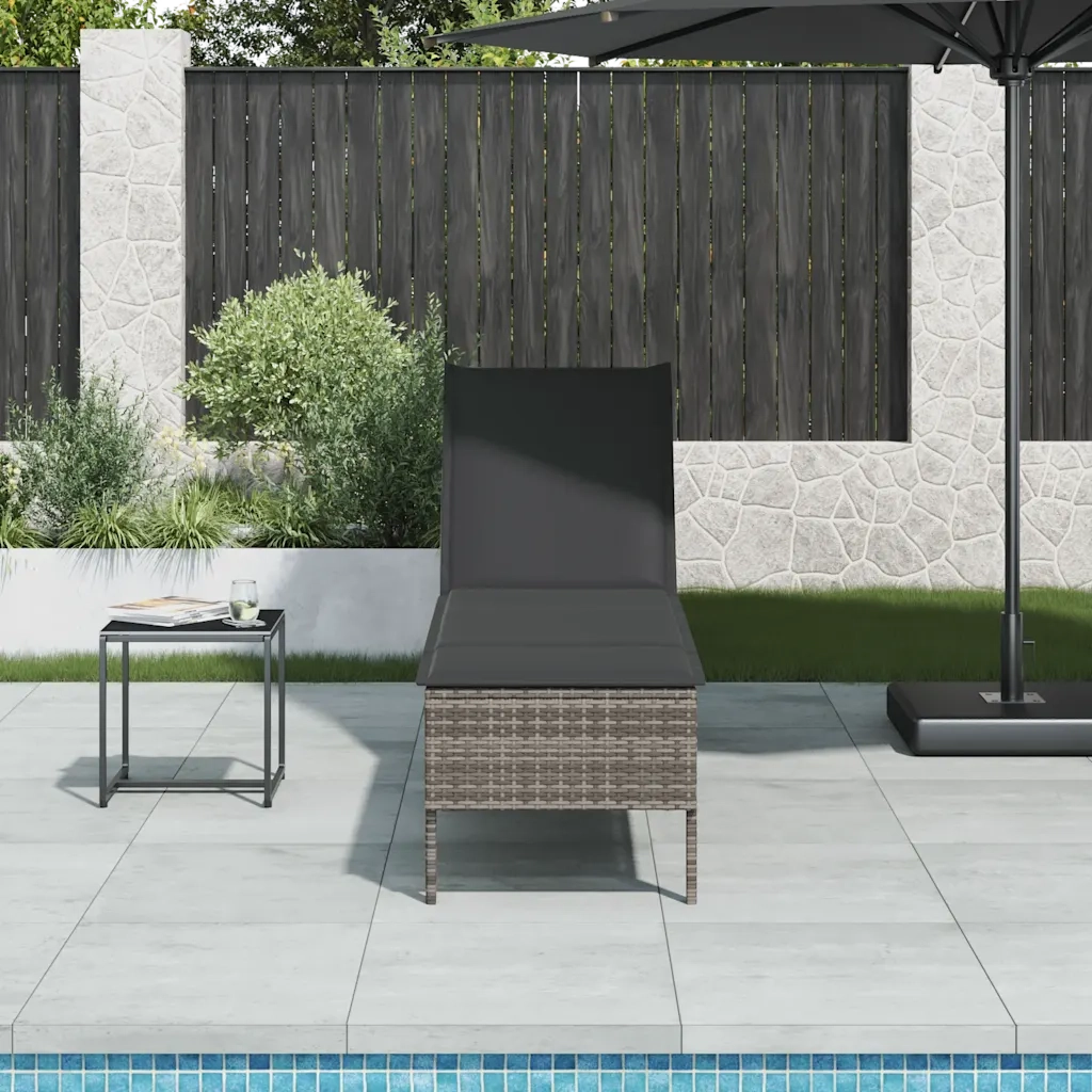 Lettino Prendisole | Sdraio da giardino | Lettino da sole con Cuscino Grigio 55x200x44cm in Polyrattan