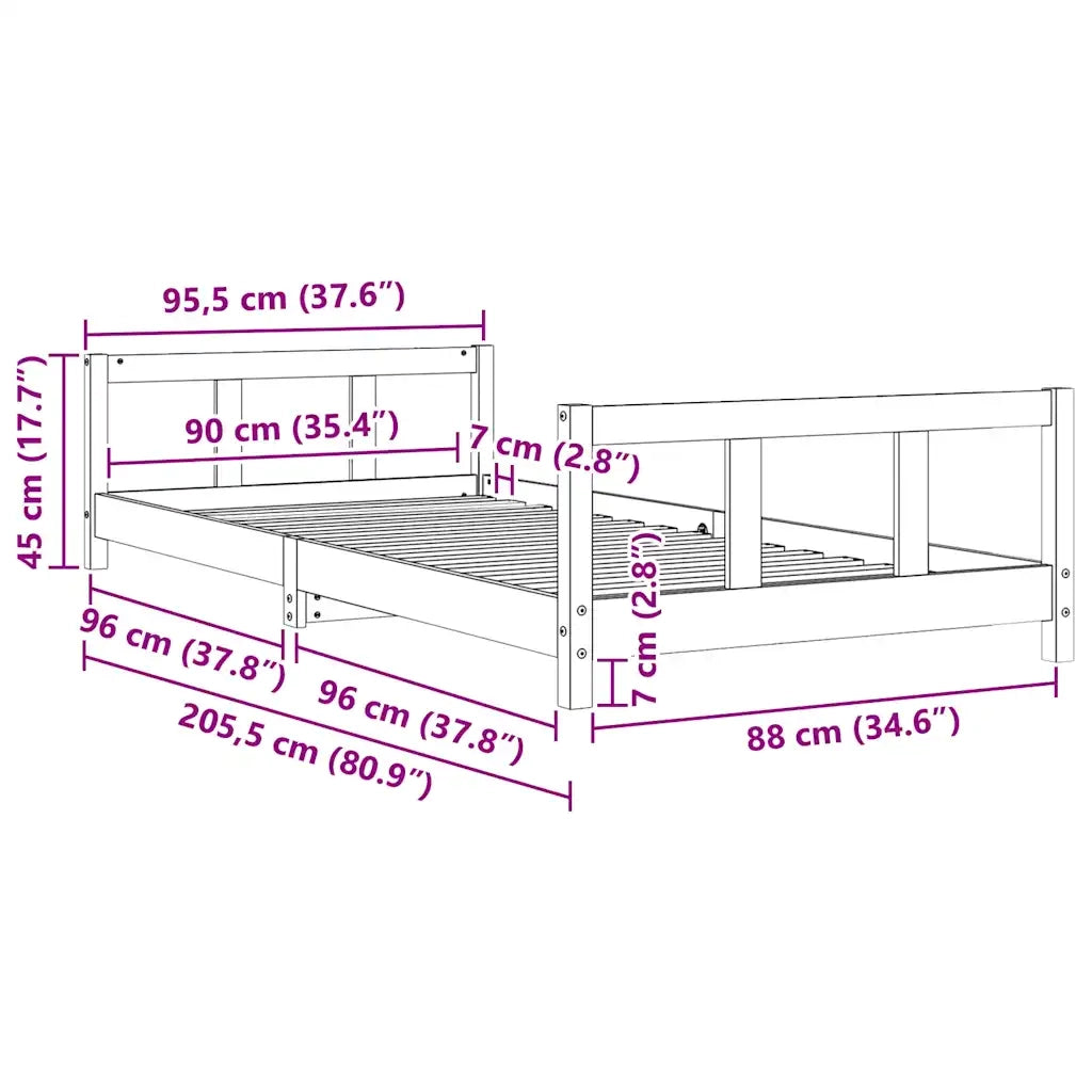 Giroletto per Bambini 90x200 cm in Legno Massello di Pino 834423