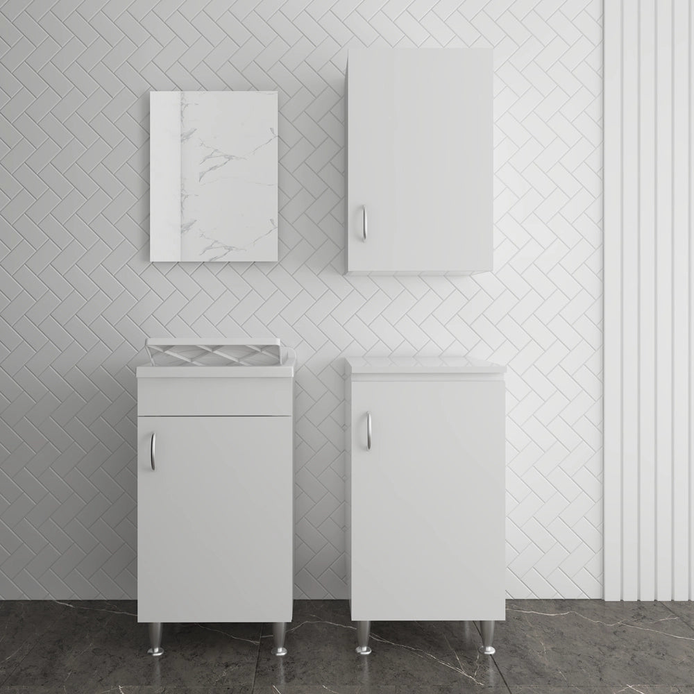 Set lavanderia con lavatoio base e pensile in legno bianco Fedra