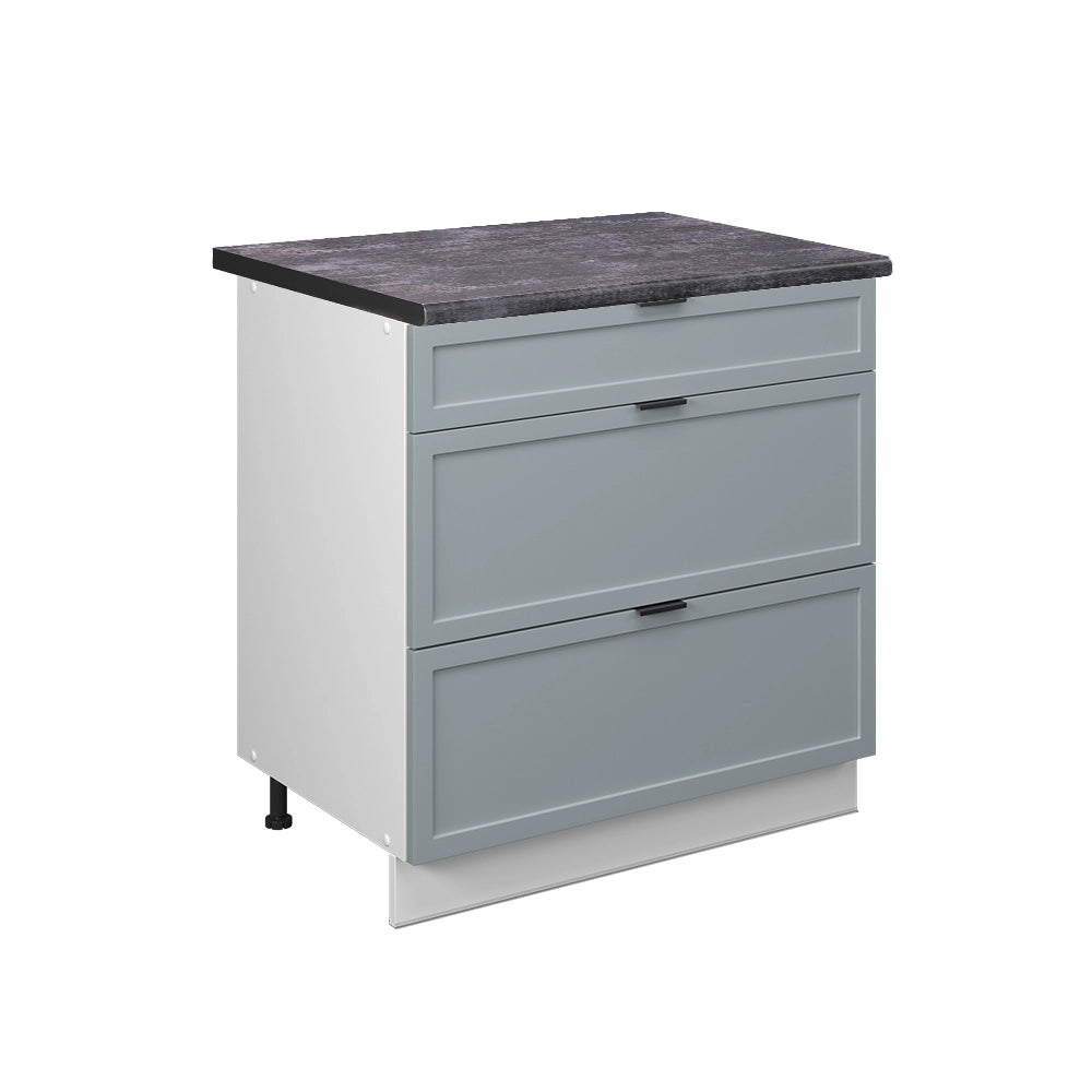 Mobiletto base per cucina Fame-Line Blu-grigio chiaro/Bianco 80 cm con 3 cassetti, PL Antracite Vicco