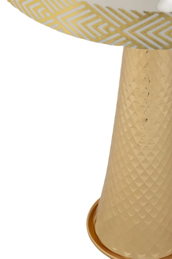 Lampada da Tavolo Tower Oro Ø30x54 cm in Ferro e Tessuto Oro e Bianco