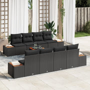 Set di Divani da Giardino da 9 Pezzi con Cuscini Nero Polyrattan Acacia