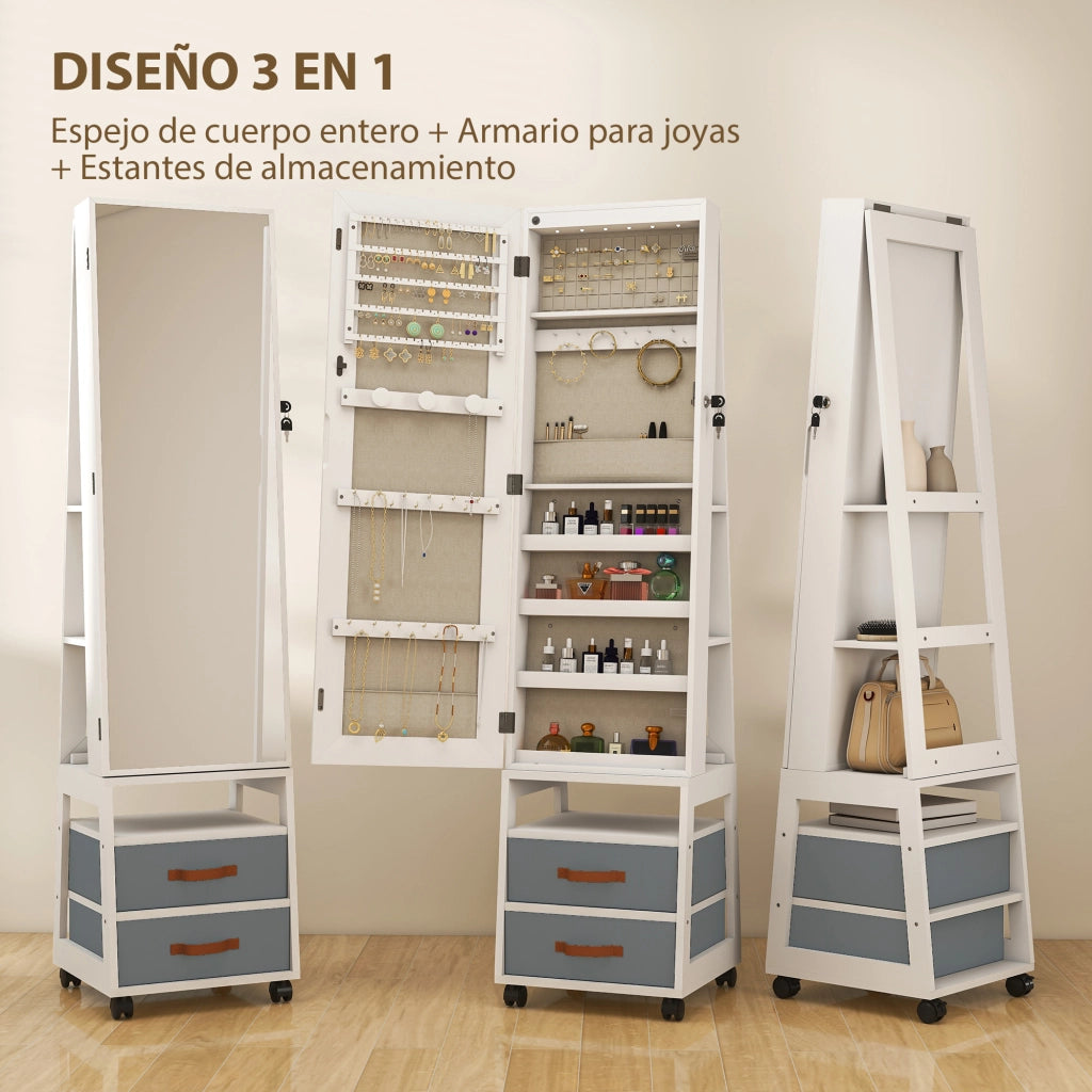 Cassettiera con Specchio e Luci LED ¨C Zephmum ¨C Bianco Tessuto 60x40x120