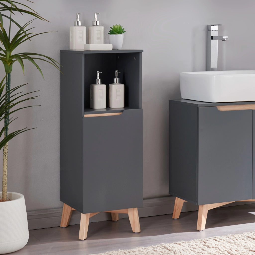 Armadietto Overath con Anta e Scomparto 86 x 30 x 30 cm Grigio / Legno di Pino [en.casa]