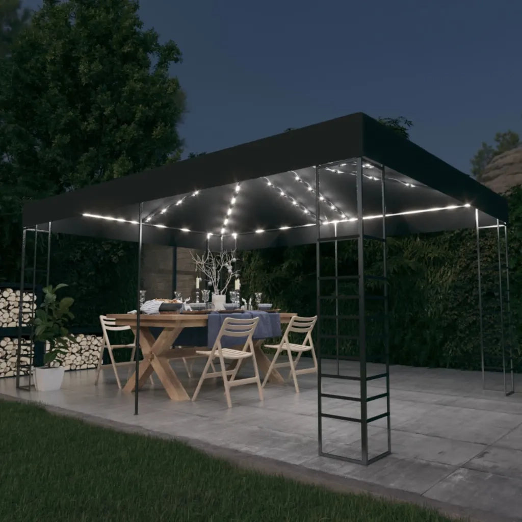 Gazebo | Pergolato con Stringa di Luci LED 3x4 m Antracite