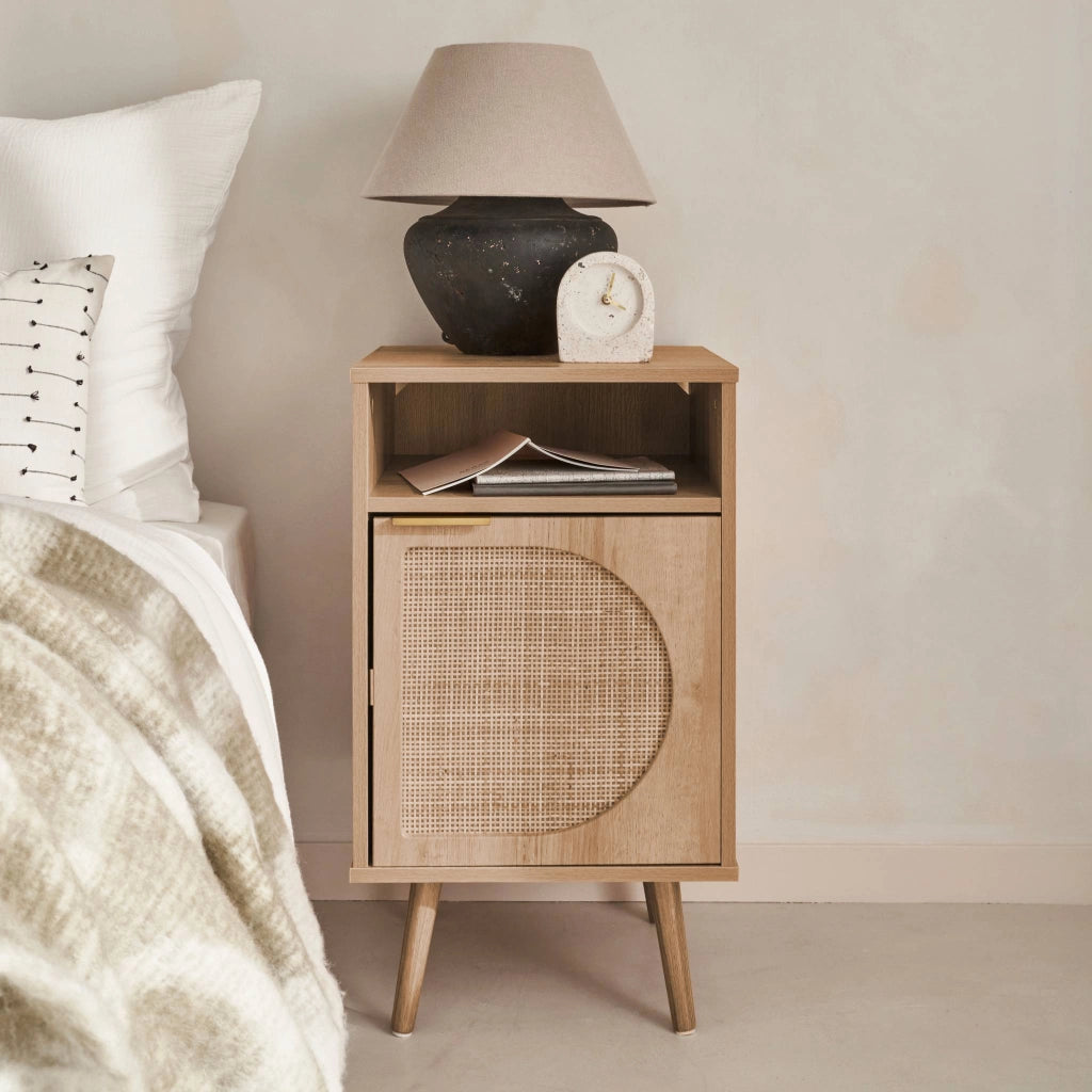 Set 2 comodini, decoro in legno, canalina arrotondata, marrone