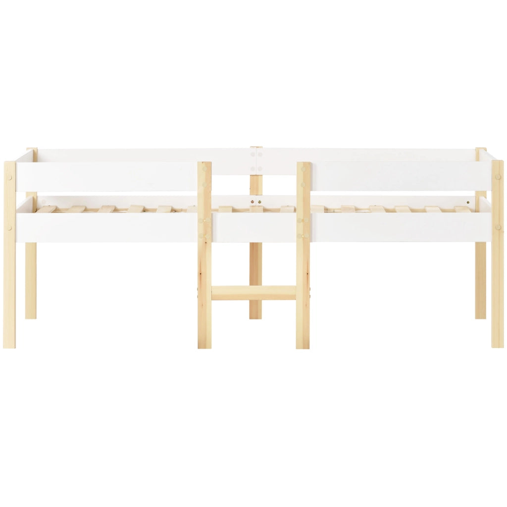 Letto per bambini bianco e rovere con protezione anticasco in legno massello di pino 90x190 cm